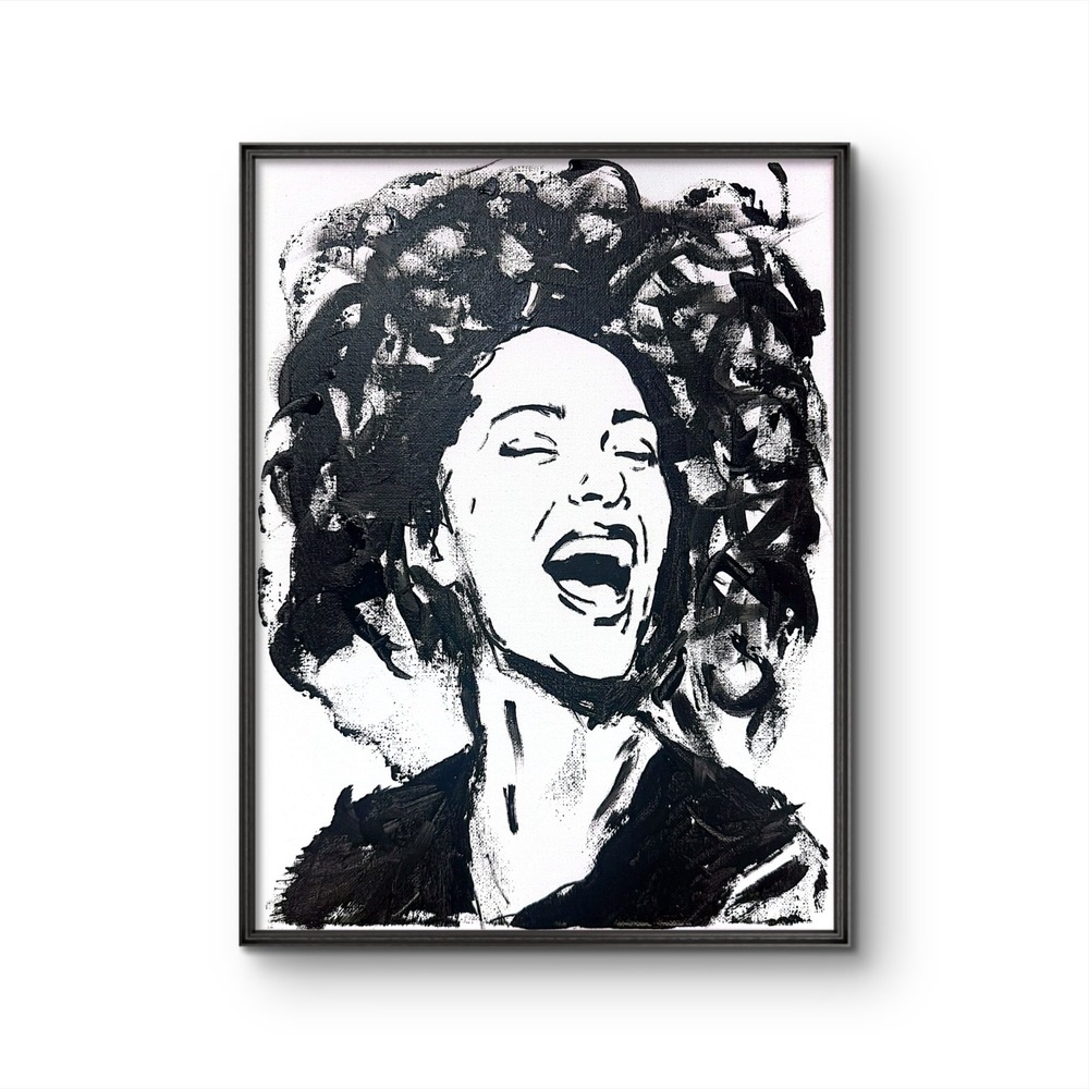 Papa Diouf Painting Woman Silhouette Modern Black White 11x14 New